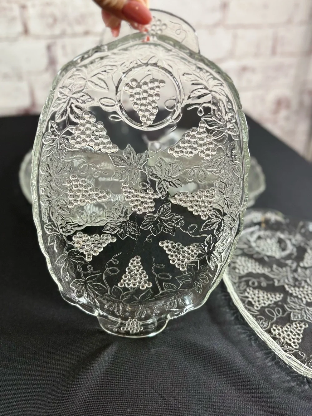 Clear Glass Grape-Pattern Serving Dishes - Set of 4